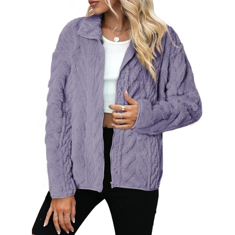 Women's Orchid Petal Fleece Jacket 2026 Zipper Stand Collar Casual Coat - Picture 3 of 5